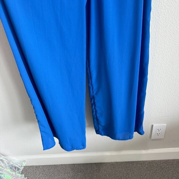 She + Sky Royal Blue Cowl Neck Spaghetti Strap Wide Leg Jumpsuit - Picture 5 of 8
